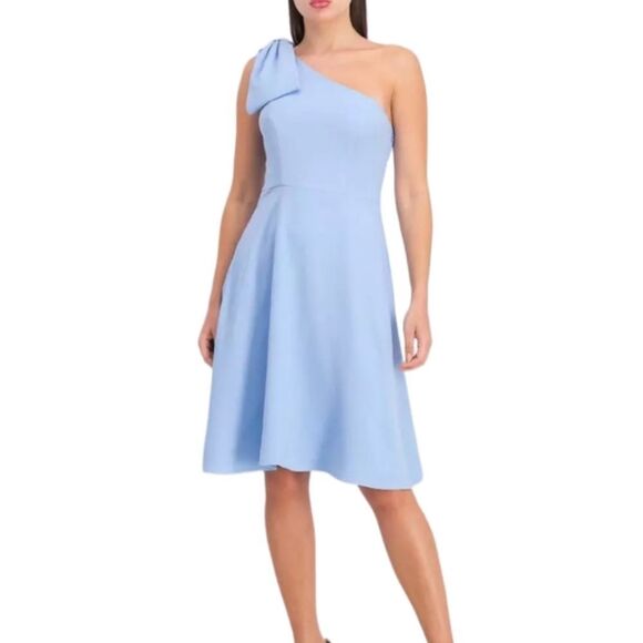Gal Meets Glam Blue Yvonne One Shoulder Bow Cocktail Dress Size 6P *FLAW* - Picture 1 of 15